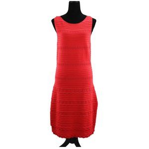 Lauren Ralph Lauren Dress Coral Pink Ribbed Lace Sheath Attached Slip Size M